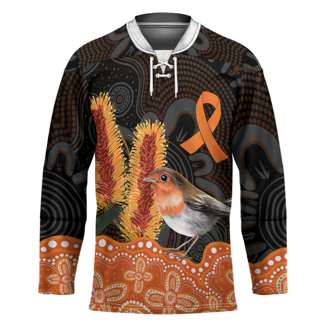 Australia Leukemia Awareness Month Hockey Jersey Flame Robin Bottlebrush Aboriginal Art