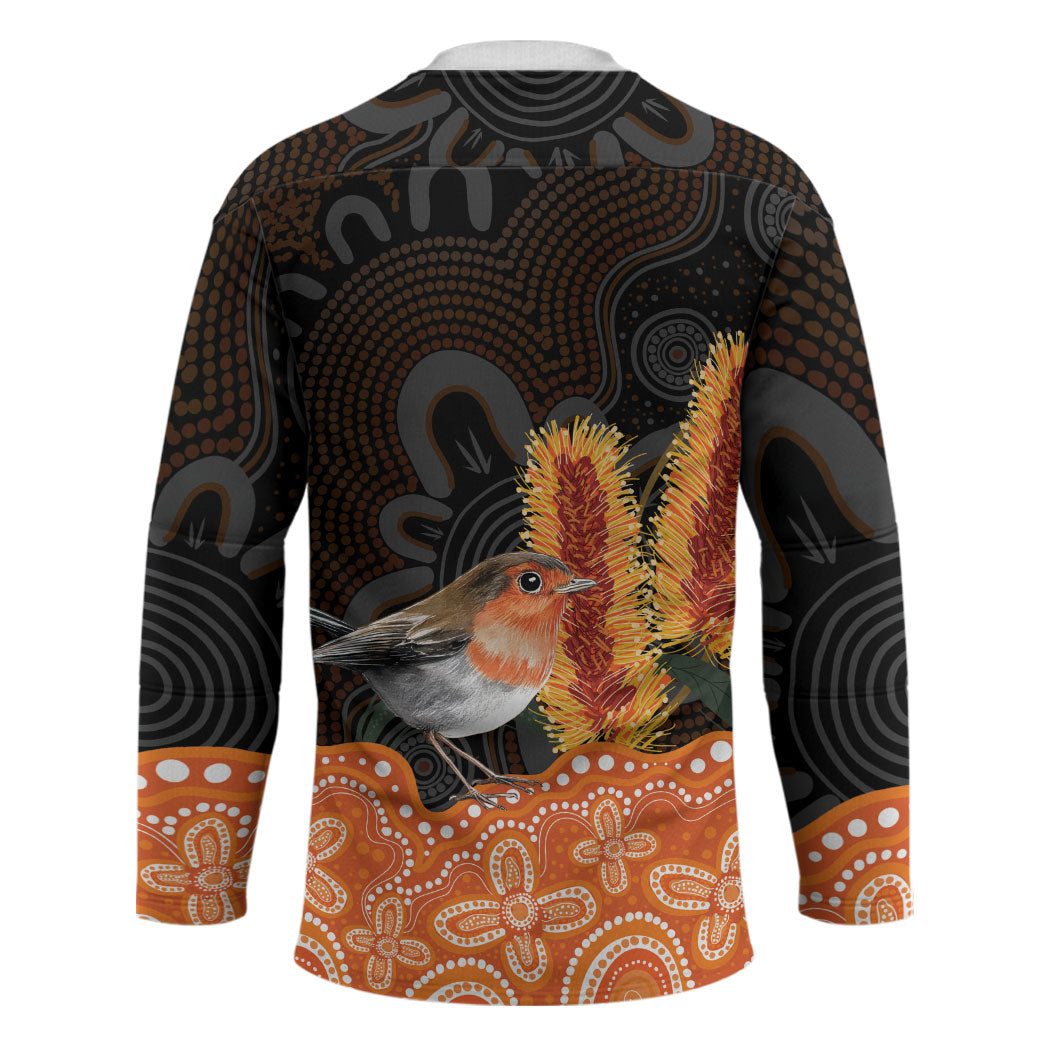 Australia Leukemia Awareness Month Hockey Jersey Flame Robin Bottlebrush Aboriginal Art