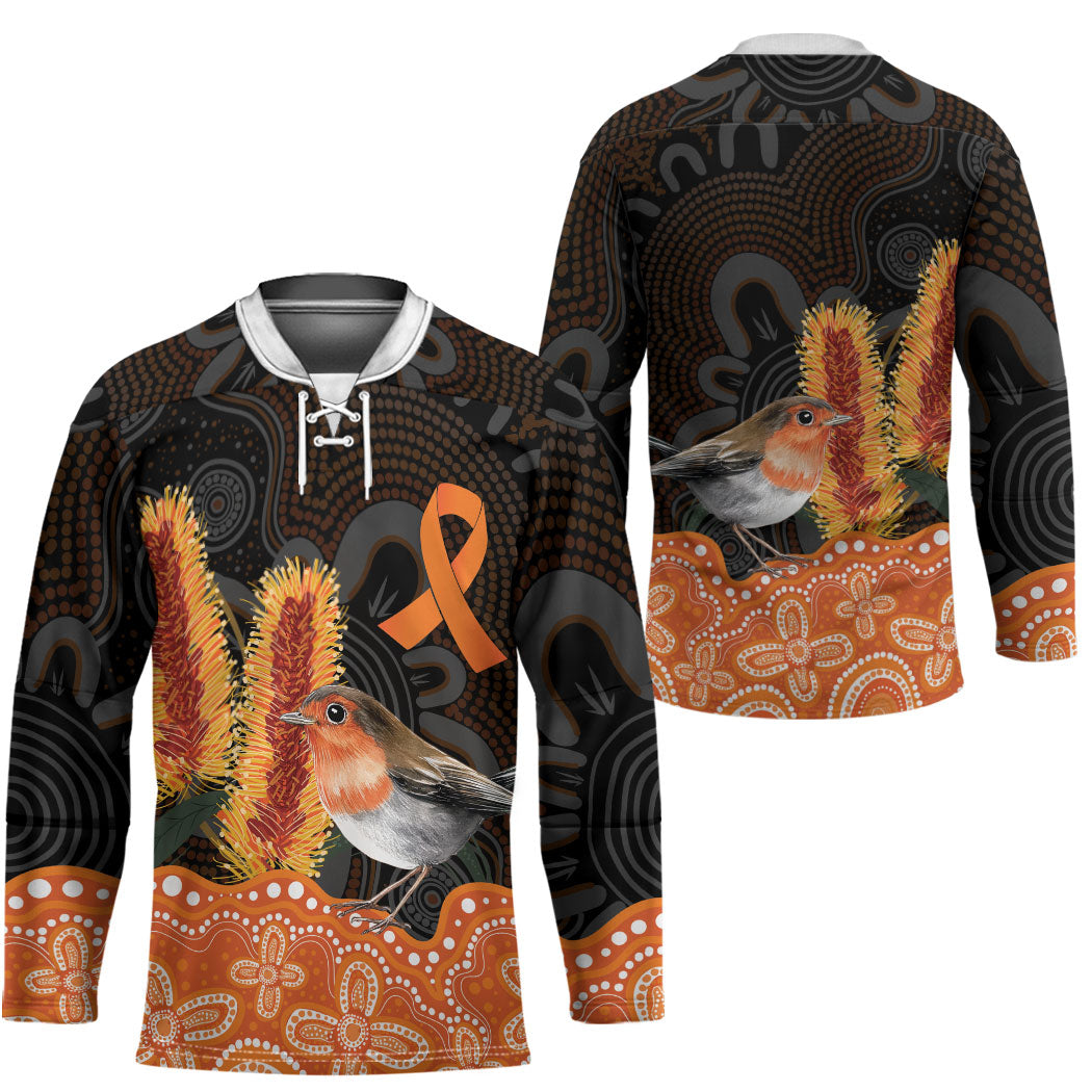 Australia Leukemia Awareness Month Hockey Jersey Flame Robin Bottlebrush Aboriginal Art