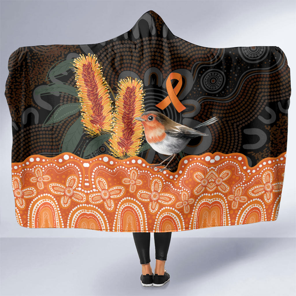 Australia Leukemia Awareness Month Hooded Blanket Flame Robin Bottlebrush Aboriginal Art