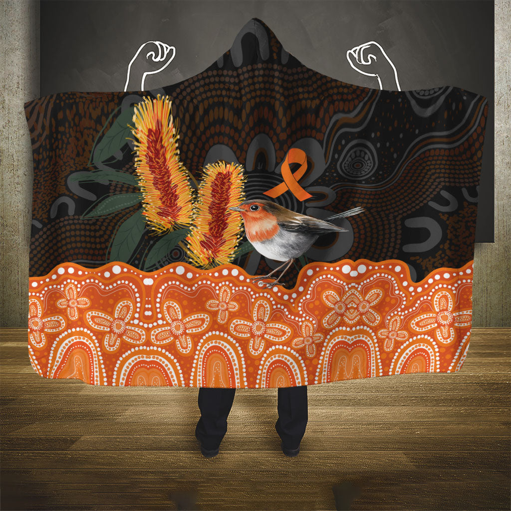 Australia Leukemia Awareness Month Hooded Blanket Flame Robin Bottlebrush Aboriginal Art