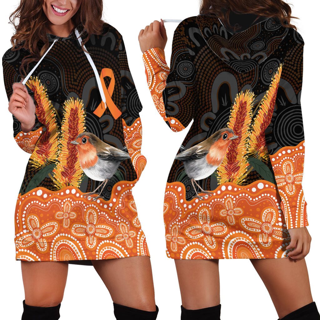 Australia Leukemia Awareness Month Hoodie Dress Flame Robin Bottlebrush Aboriginal Art