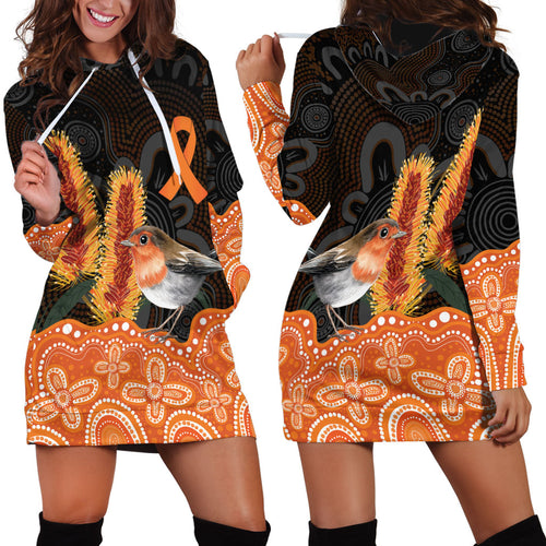 Australia Leukemia Awareness Month Hoodie Dress Flame Robin Bottlebrush Aboriginal Art