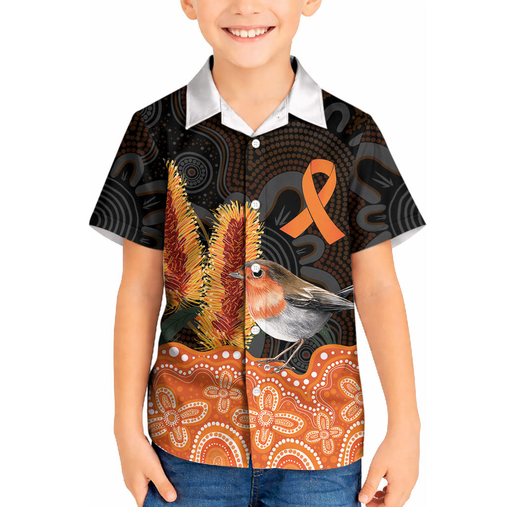Australia Leukemia Awareness Month Kid Hawaiian Shirt Flame Robin Bottlebrush Aboriginal Art