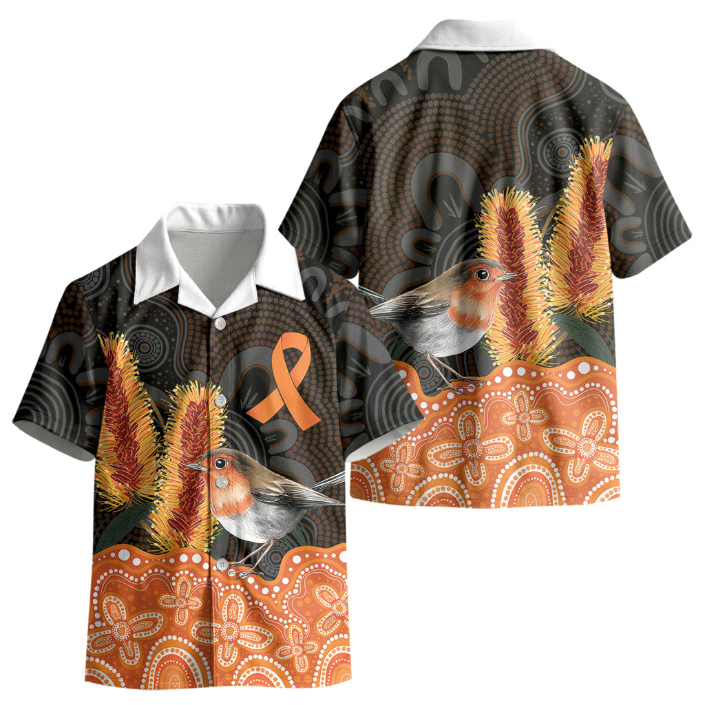 Australia Leukemia Awareness Month Kid Hawaiian Shirt Flame Robin Bottlebrush Aboriginal Art