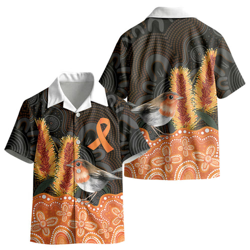 Australia Leukemia Awareness Month Kid Hawaiian Shirt Flame Robin Bottlebrush Aboriginal Art