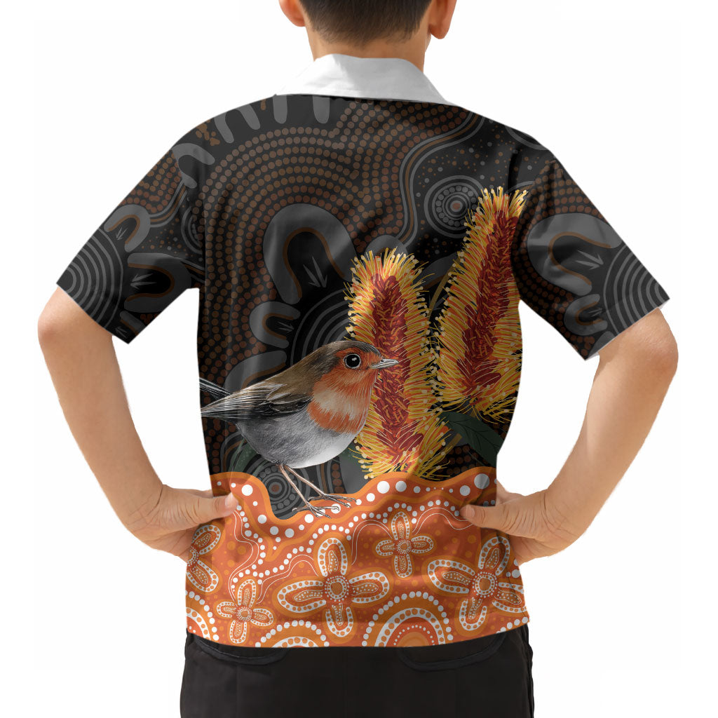 Australia Leukemia Awareness Month Kid Hawaiian Shirt Flame Robin Bottlebrush Aboriginal Art