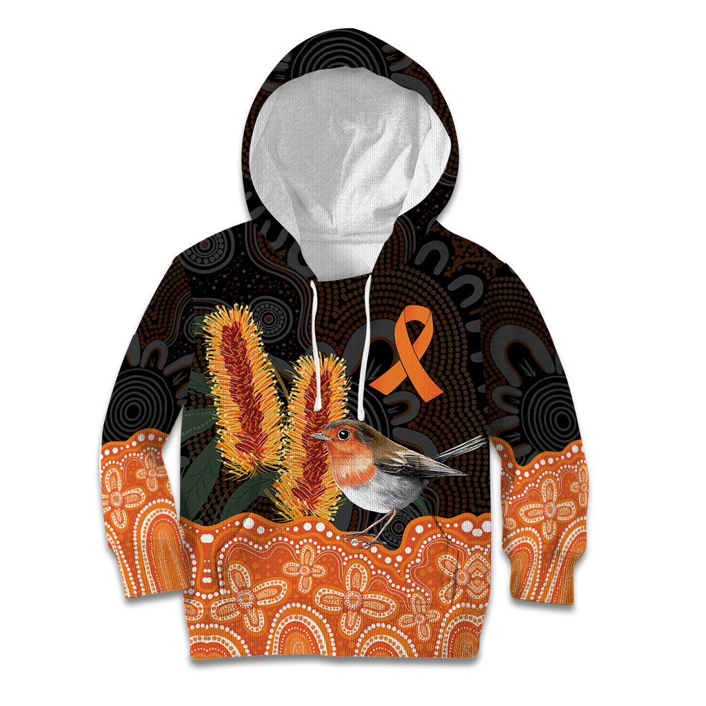 Australia Leukemia Awareness Month Kid Hoodie Flame Robin Bottlebrush Aboriginal Art