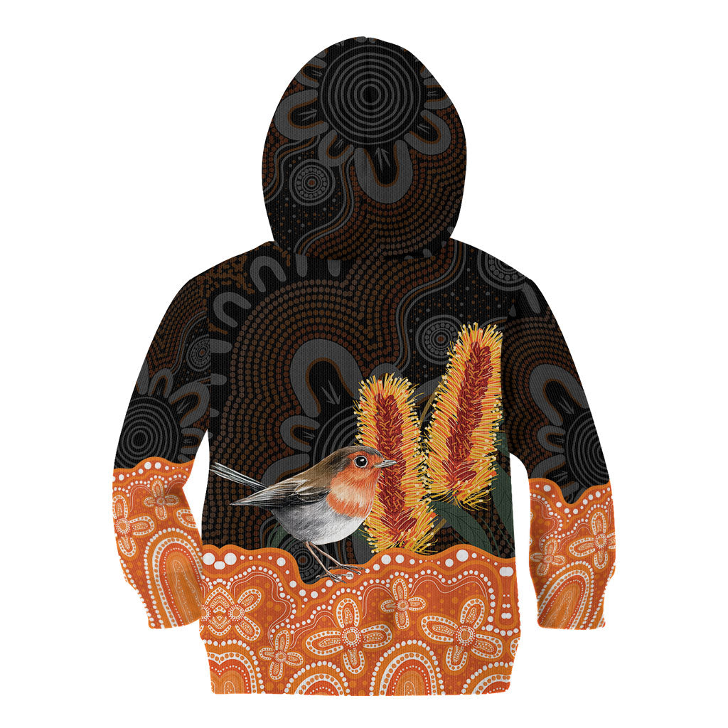 Australia Leukemia Awareness Month Kid Hoodie Flame Robin Bottlebrush Aboriginal Art