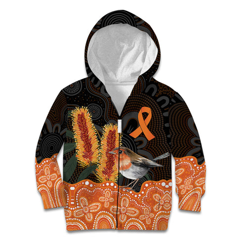 Australia Leukemia Awareness Month Kid Hoodie Flame Robin Bottlebrush Aboriginal Art