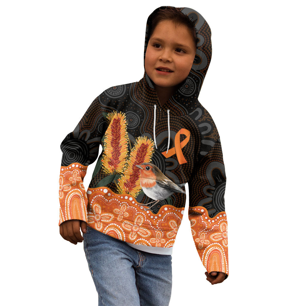 Australia Leukemia Awareness Month Kid Hoodie Flame Robin Bottlebrush Aboriginal Art