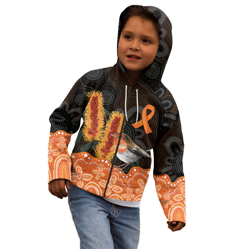 Australia Leukemia Awareness Month Kid Hoodie Flame Robin Bottlebrush Aboriginal Art