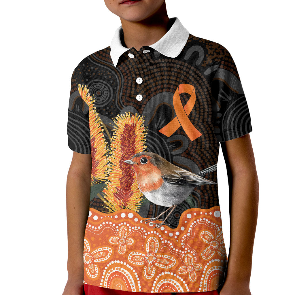 Australia Leukemia Awareness Month Kid Polo Shirt Flame Robin Bottlebrush Aboriginal Art