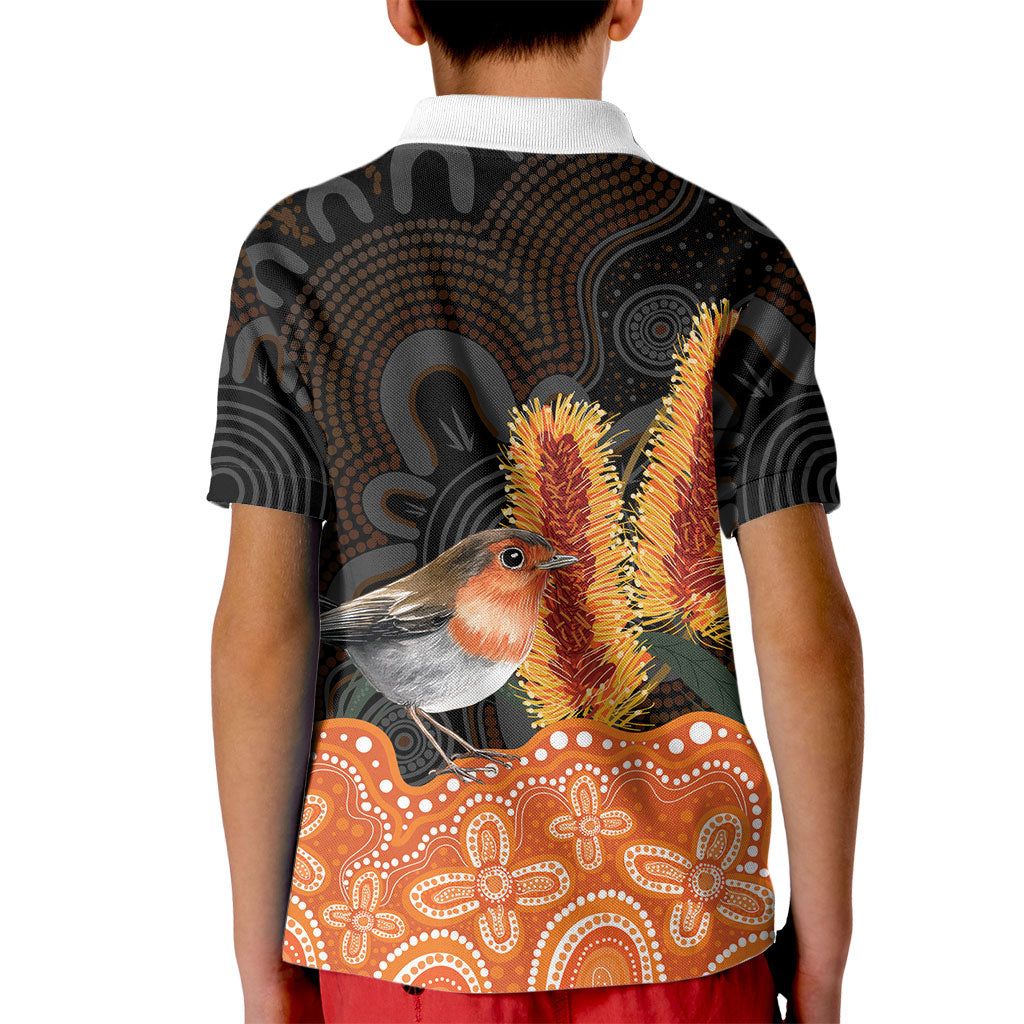 Australia Leukemia Awareness Month Kid Polo Shirt Flame Robin Bottlebrush Aboriginal Art