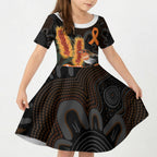 Australia Leukemia Awareness Month Kid Short Sleeve Dress Flame Robin Bottlebrush Aboriginal Art