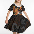 Australia Leukemia Awareness Month Kid Short Sleeve Dress Flame Robin Bottlebrush Aboriginal Art