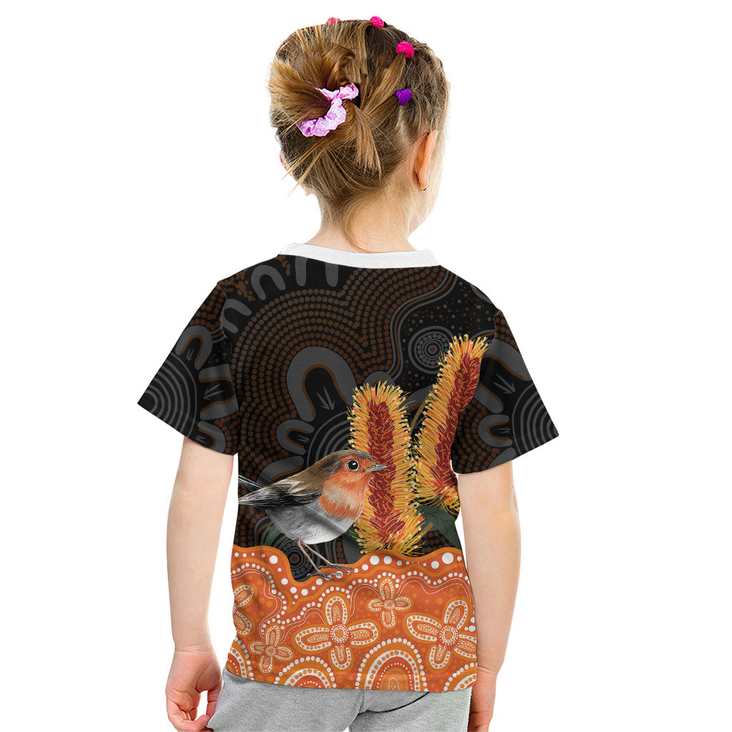 Australia Leukemia Awareness Month Kid T Shirt Flame Robin Bottlebrush Aboriginal Art