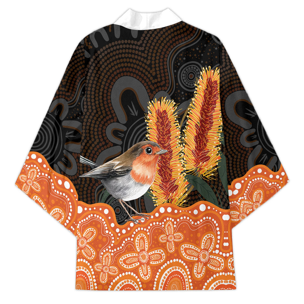 Australia Leukemia Awareness Month Kimono Flame Robin Bottlebrush Aboriginal Art