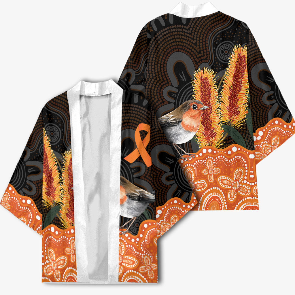 Australia Leukemia Awareness Month Kimono Flame Robin Bottlebrush Aboriginal Art