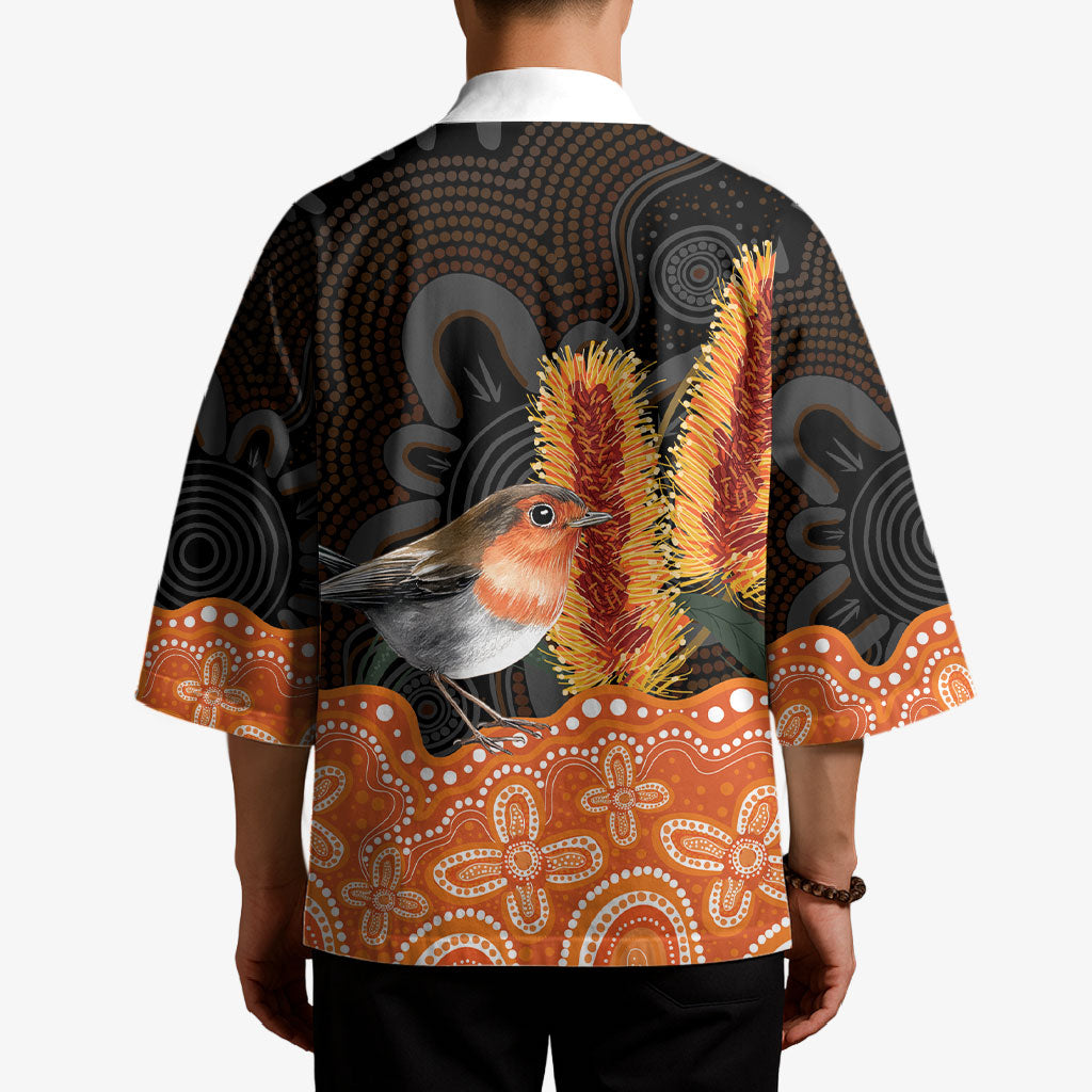 Australia Leukemia Awareness Month Kimono Flame Robin Bottlebrush Aboriginal Art