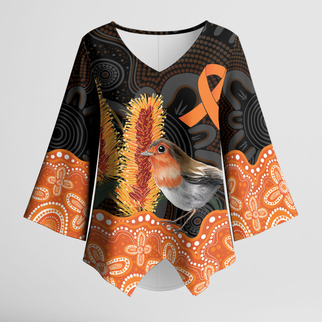 Australia Leukemia Awareness Month Kimono Sleeve Blouse Flame Robin Bottlebrush Aboriginal Art