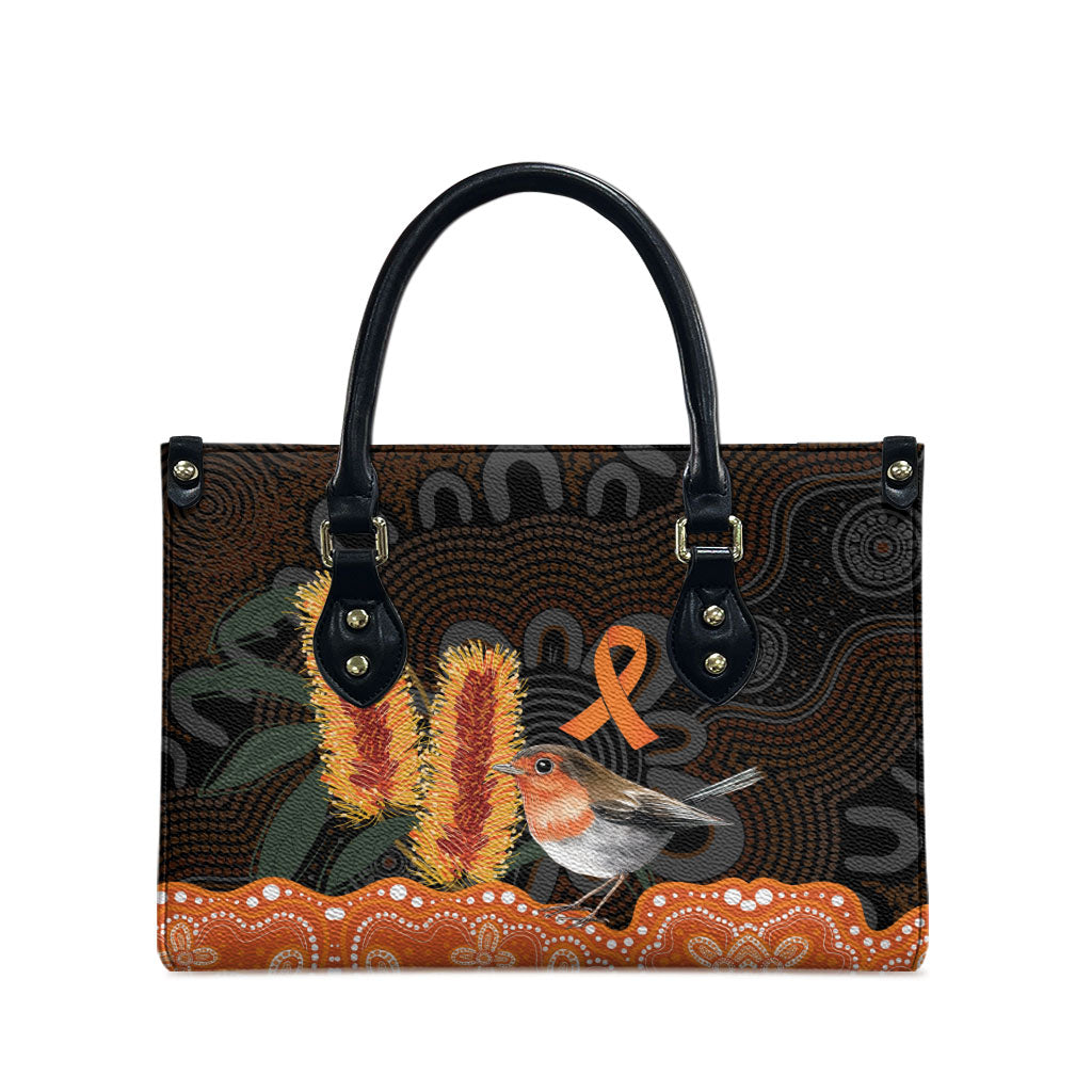 Australia Leukemia Awareness Month Leather Bag Flame Robin Bottlebrush Aboriginal Art