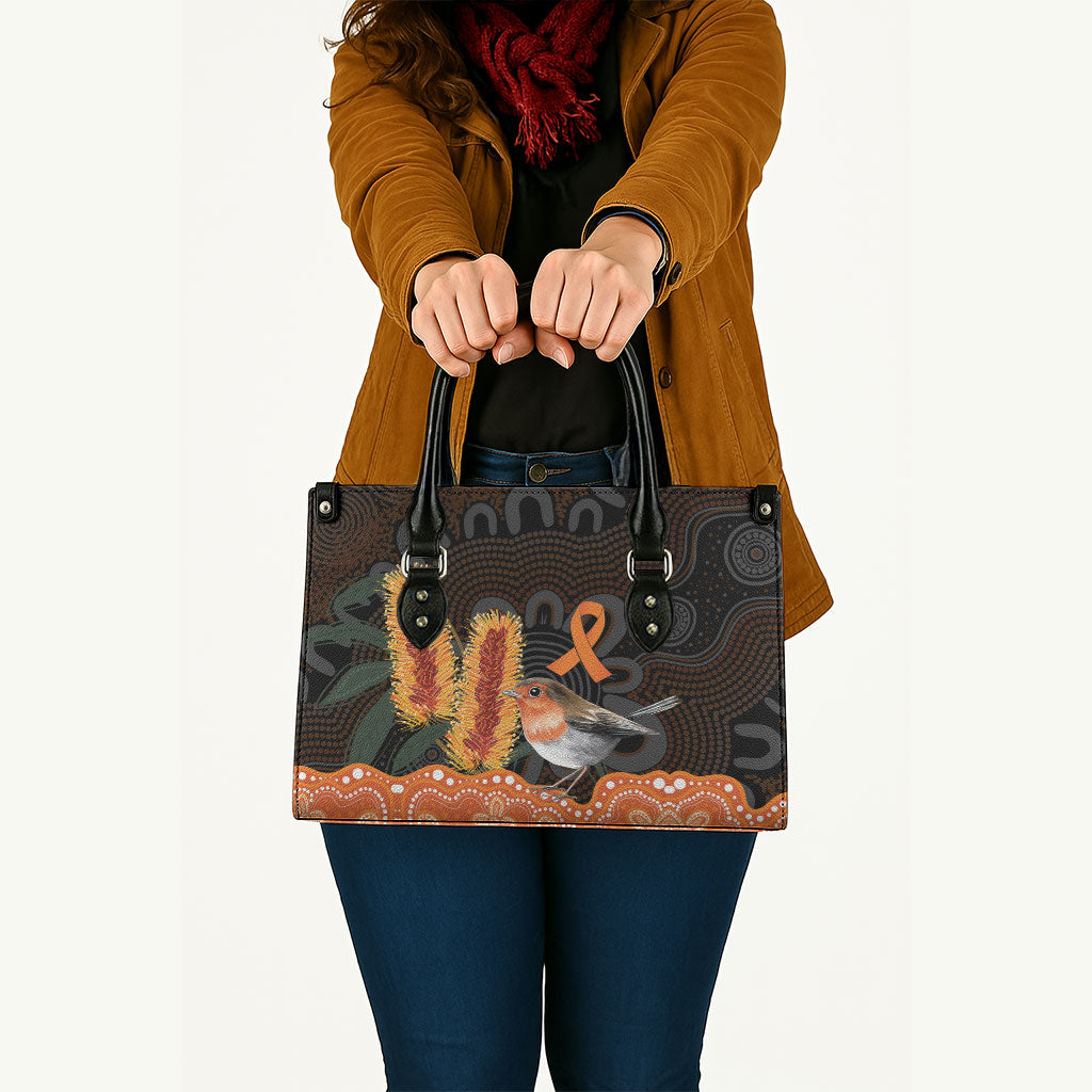 Australia Leukemia Awareness Month Leather Bag Flame Robin Bottlebrush Aboriginal Art