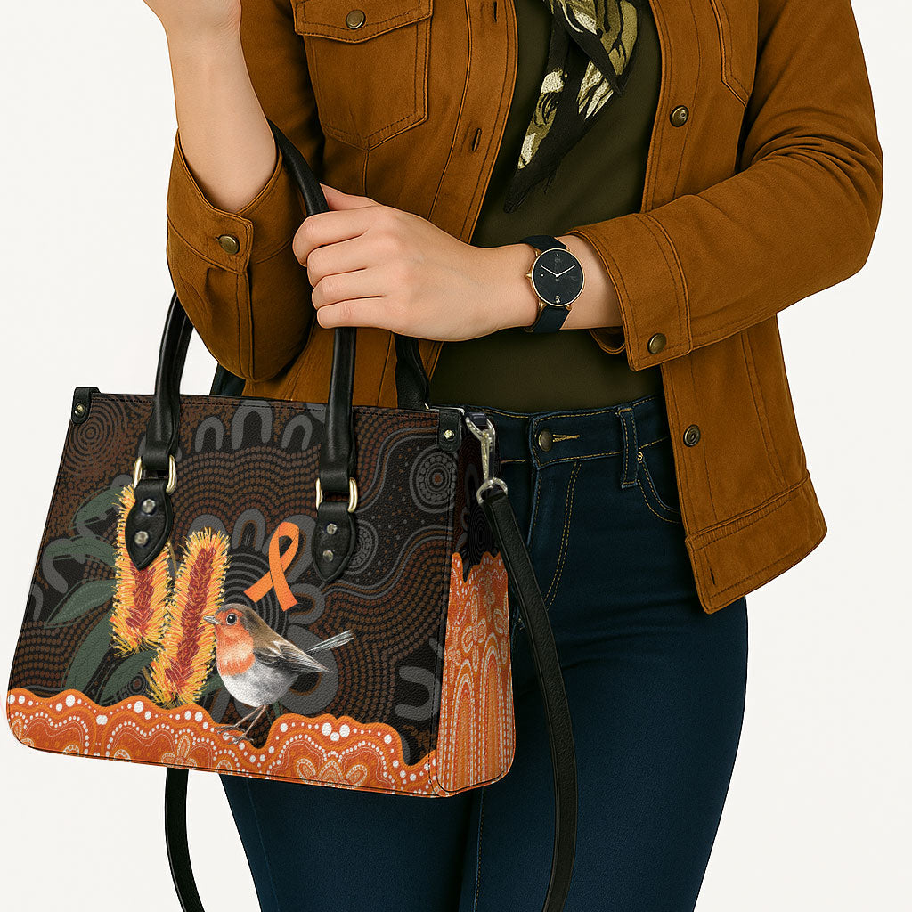 Australia Leukemia Awareness Month Leather Bag Flame Robin Bottlebrush Aboriginal Art
