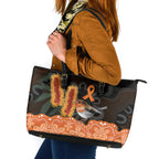 Australia Leukemia Awareness Month Leather Tote Bag Flame Robin Bottlebrush Aboriginal Art
