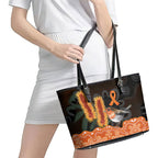 Australia Leukemia Awareness Month Leather Tote Bag Flame Robin Bottlebrush Aboriginal Art