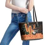 Australia Leukemia Awareness Month Leather Tote Bag Flame Robin Bottlebrush Aboriginal Art