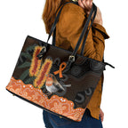 Australia Leukemia Awareness Month Leather Tote Bag Flame Robin Bottlebrush Aboriginal Art