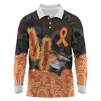 Australia Leukemia Awareness Month Long Sleeve Polo Shirt Flame Robin Bottlebrush Aboriginal Art