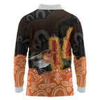 Australia Leukemia Awareness Month Long Sleeve Polo Shirt Flame Robin Bottlebrush Aboriginal Art