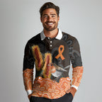 Australia Leukemia Awareness Month Long Sleeve Polo Shirt Flame Robin Bottlebrush Aboriginal Art