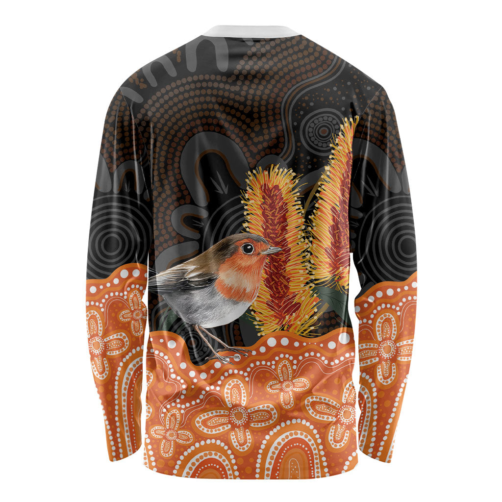Australia Leukemia Awareness Month Long Sleeve Shirt Flame Robin Bottlebrush Aboriginal Art