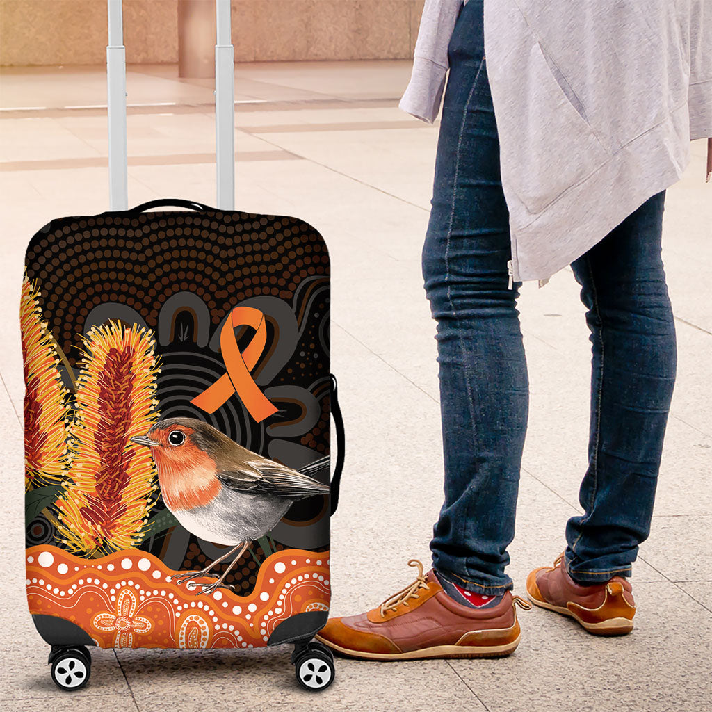 Australia Leukemia Awareness Month Luggage Cover Flame Robin Bottlebrush Aboriginal Art