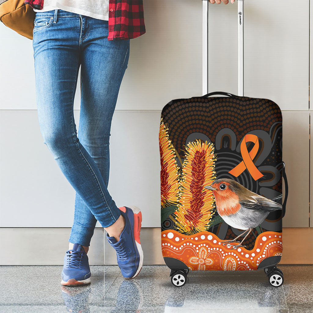Australia Leukemia Awareness Month Luggage Cover Flame Robin Bottlebrush Aboriginal Art