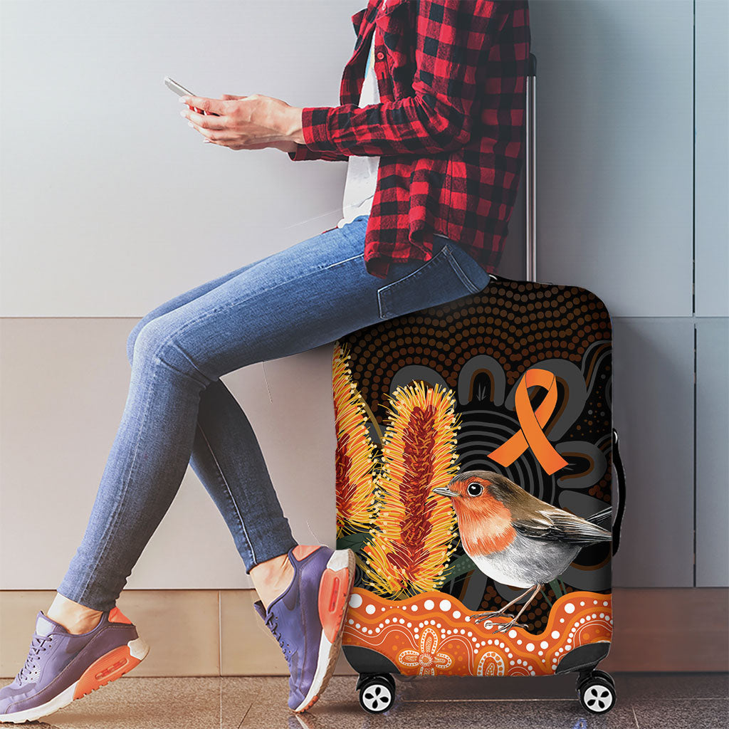 Australia Leukemia Awareness Month Luggage Cover Flame Robin Bottlebrush Aboriginal Art