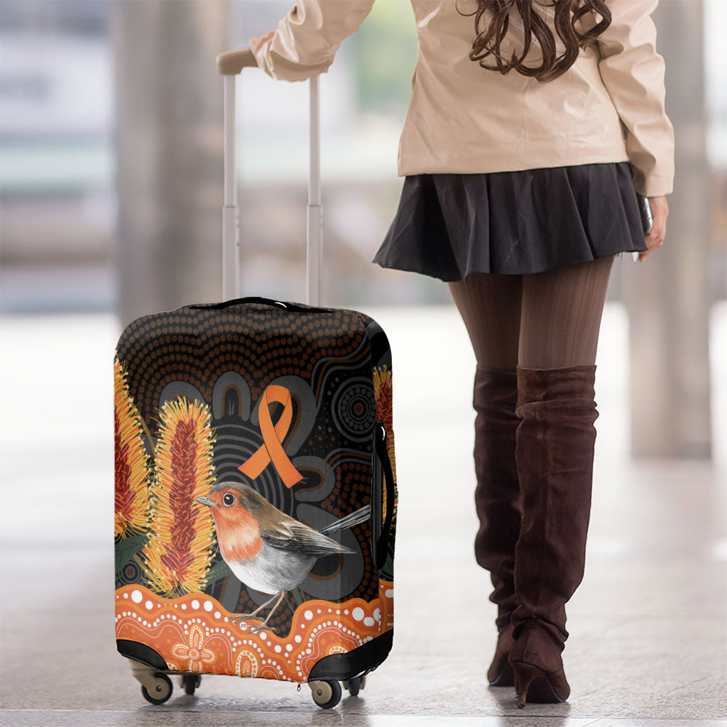 Australia Leukemia Awareness Month Luggage Cover Flame Robin Bottlebrush Aboriginal Art