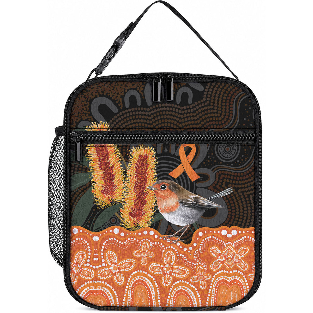 Australia Leukemia Awareness Month Lunch Bag Flame Robin Bottlebrush Aboriginal Art