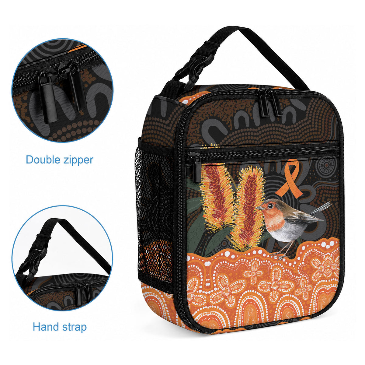 Australia Leukemia Awareness Month Lunch Bag Flame Robin Bottlebrush Aboriginal Art