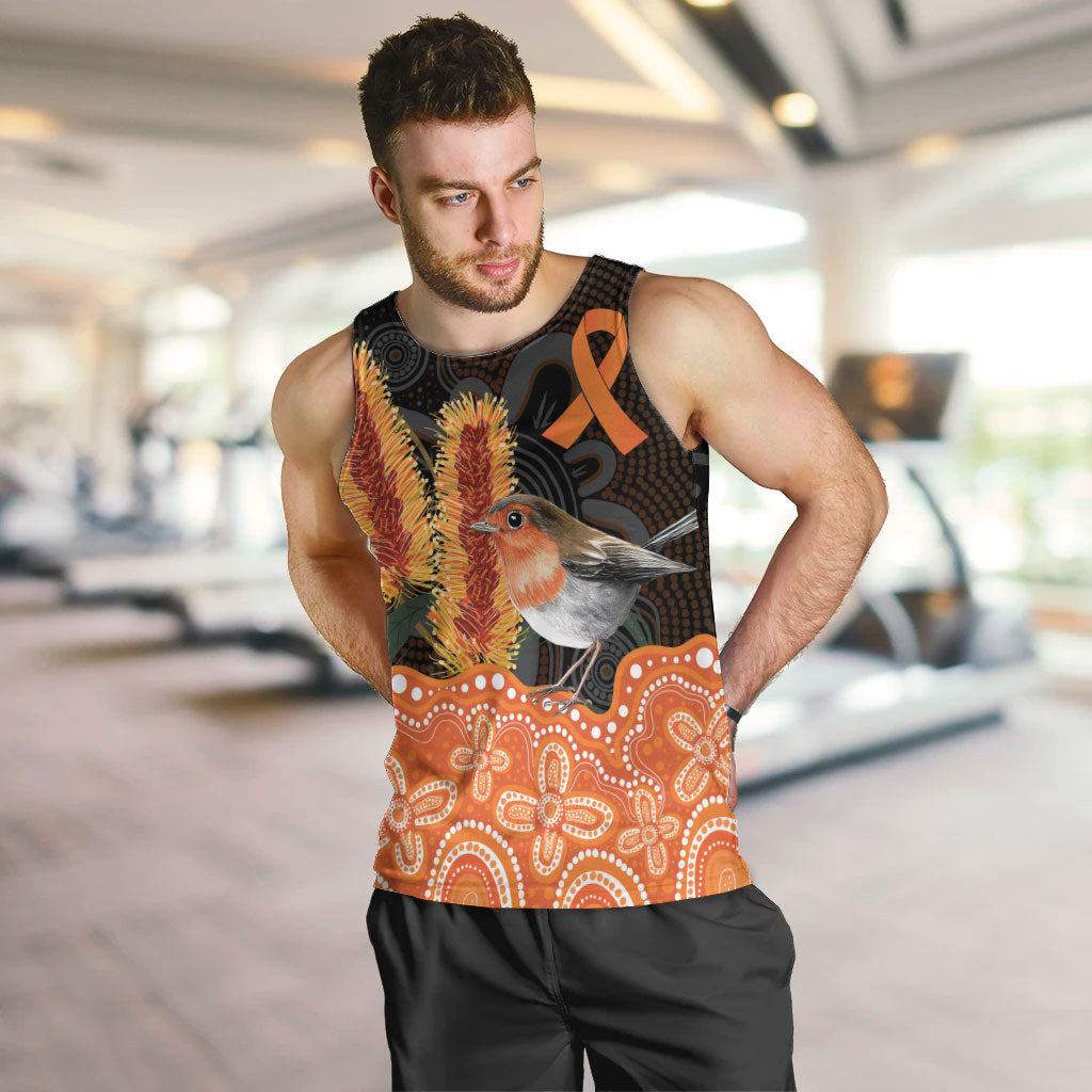 Australia Leukemia Awareness Month Men Tank Top Flame Robin Bottlebrush Aboriginal Art