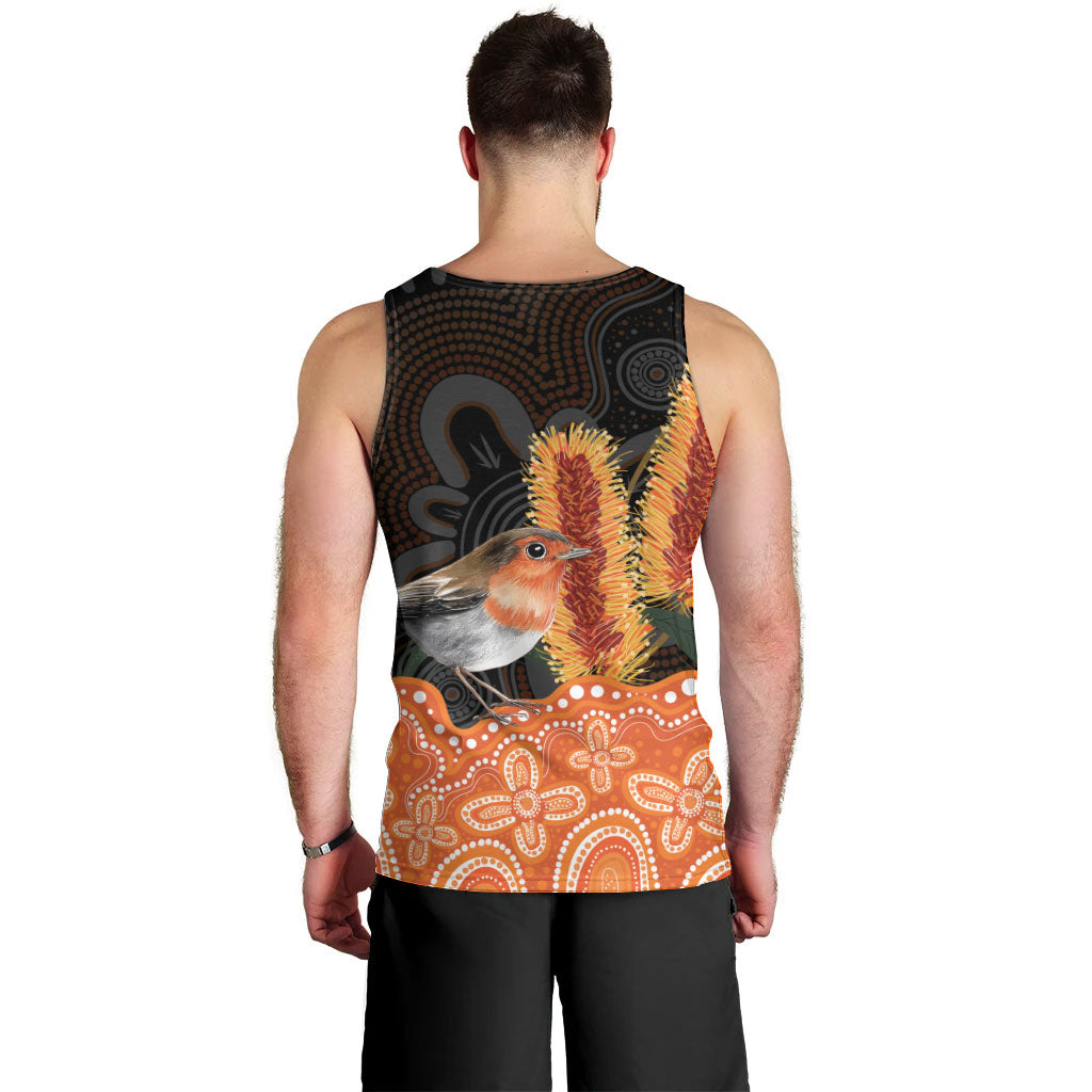 Australia Leukemia Awareness Month Men Tank Top Flame Robin Bottlebrush Aboriginal Art