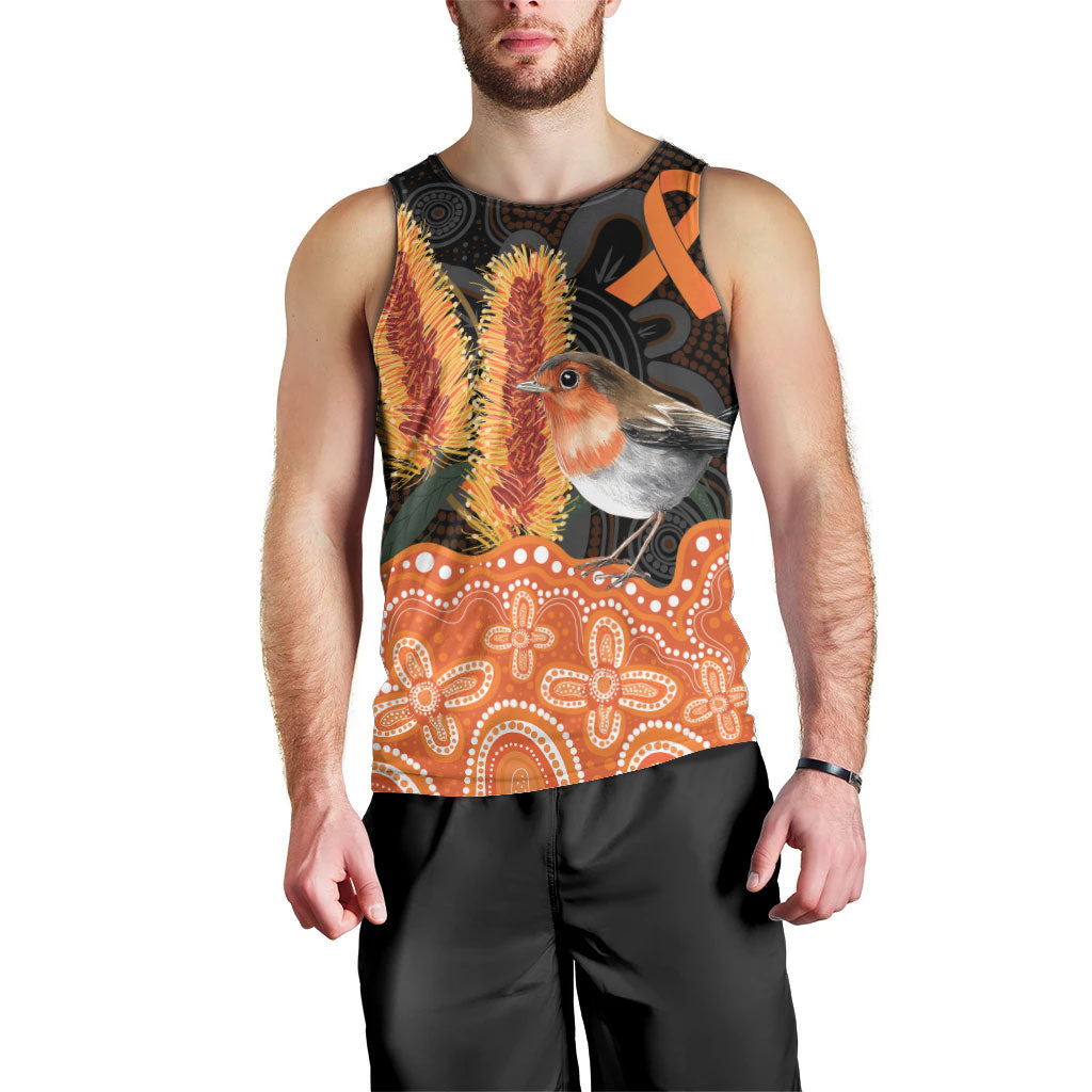 Australia Leukemia Awareness Month Men Tank Top Flame Robin Bottlebrush Aboriginal Art
