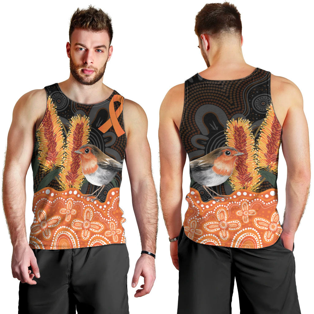 Australia Leukemia Awareness Month Men Tank Top Flame Robin Bottlebrush Aboriginal Art