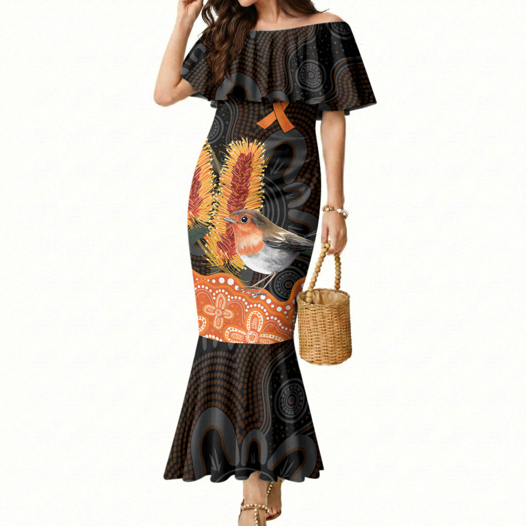 Australia Leukemia Awareness Month Mermaid Dress Flame Robin Bottlebrush Aboriginal Art