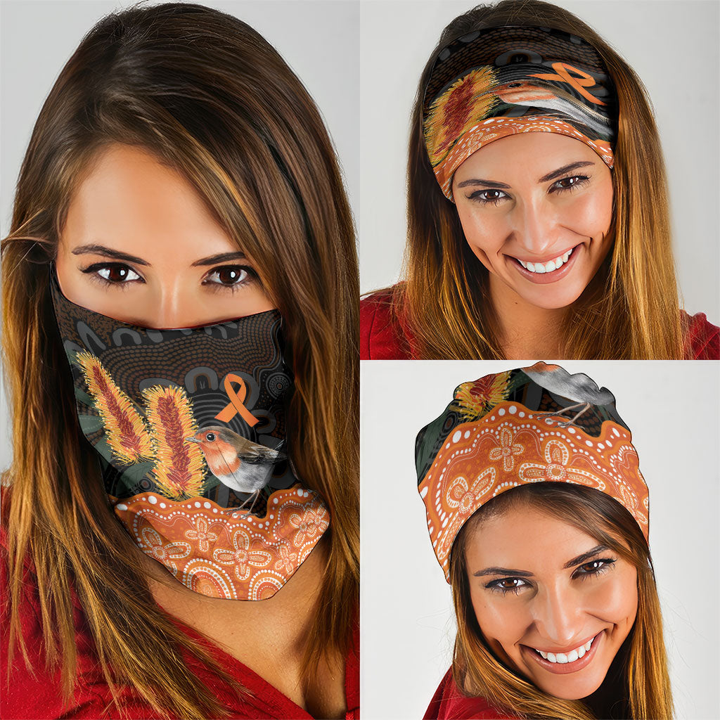 Australia Leukemia Awareness Month Neck Gaiter Flame Robin Bottlebrush Aboriginal Art