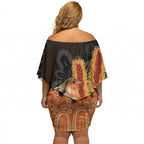 Australia Leukemia Awareness Month Off Shoulder Short Dress Flame Robin Bottlebrush Aboriginal Art