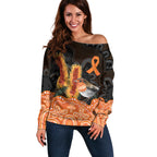 Australia Leukemia Awareness Month Off Shoulder Sweater Flame Robin Bottlebrush Aboriginal Art